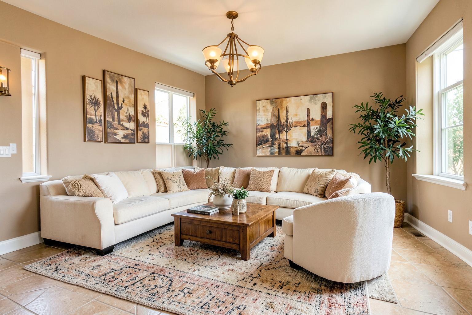 The same Lake Havasu living room after professional furnishing and decorating